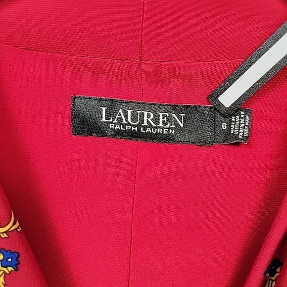 LAUREN RALPH LAUREN Paisley Pleated Surplice Faux Wrap Jersey Dress 6 Red Blue - Picture 3 of 12